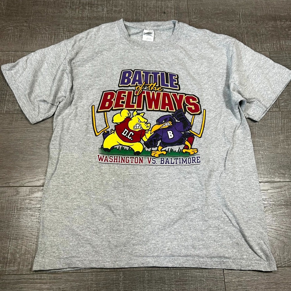 VTG 90s Gildan Battle Of The Beltways T-Shirt Men L Gray Washington VS Baltimore